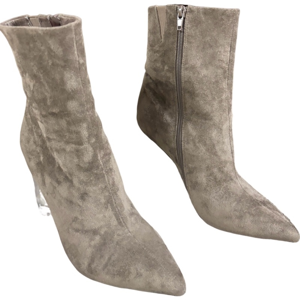 Jeffrey Campbell Lustful Pointed Toe Side Zip Bootie Taupe Faux Suede, Size 7